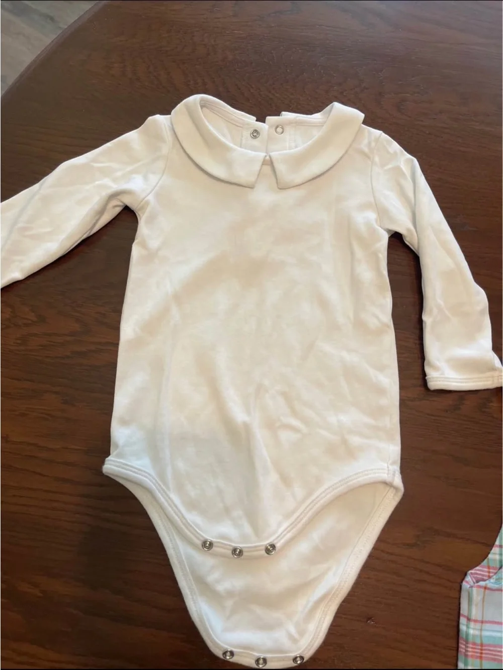 Holiday Plaid Smocked Santa One-Piece Bodysuit - Cream & Light Blue